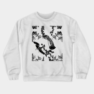 Eclectic Nature Pattern- Hammerhead Shark, Jellyfish, Hollyhocks, Pineapple, Oranges, Tropical Fish Crewneck Sweatshirt